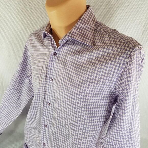 Denis Jaouich Montreal Designer Size 16 Purple White Dress Shirt French Cuffs - Picture 7 of 8